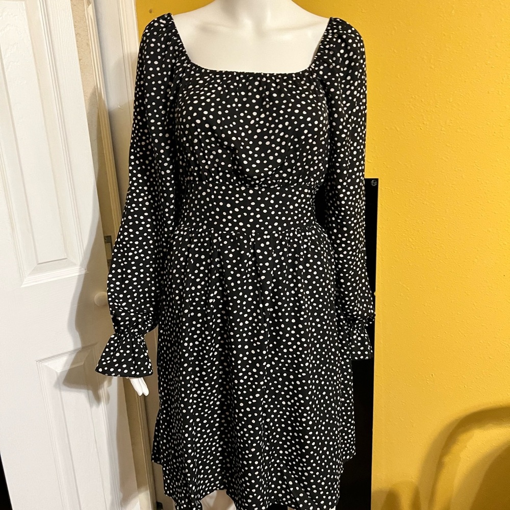 Polka Dot Tie Back Dress Ruffled Off the Sholder A-line
